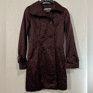 Sugarfly Women Wine Satin Double Breasted Quilted Trench Coat Jacket